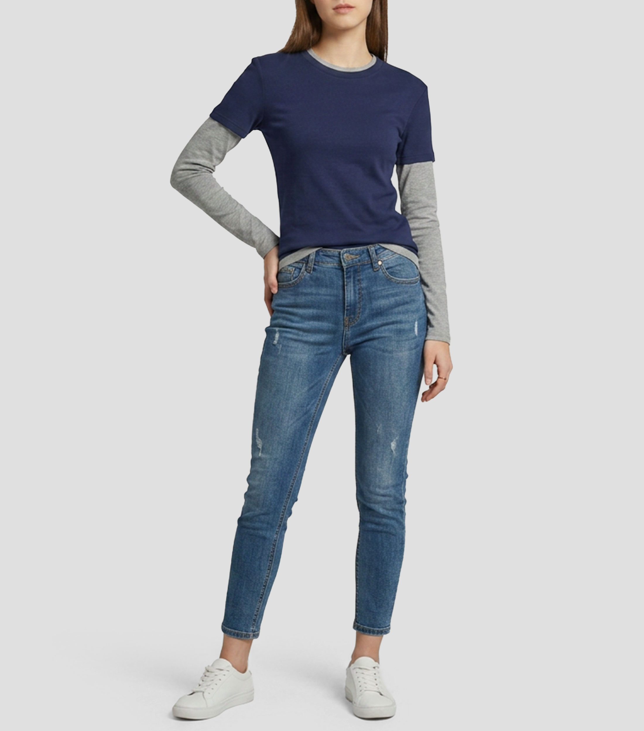 Playera cuello redondo manga larga lisa Mujer